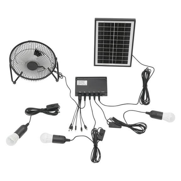 4000mAh Solar Lighting System Kit,12V/500mA 3*LED Lights & Solar Power Panel & Charger & Adapter& FanFor Camping,Tiny Home Emergency, Hurricane