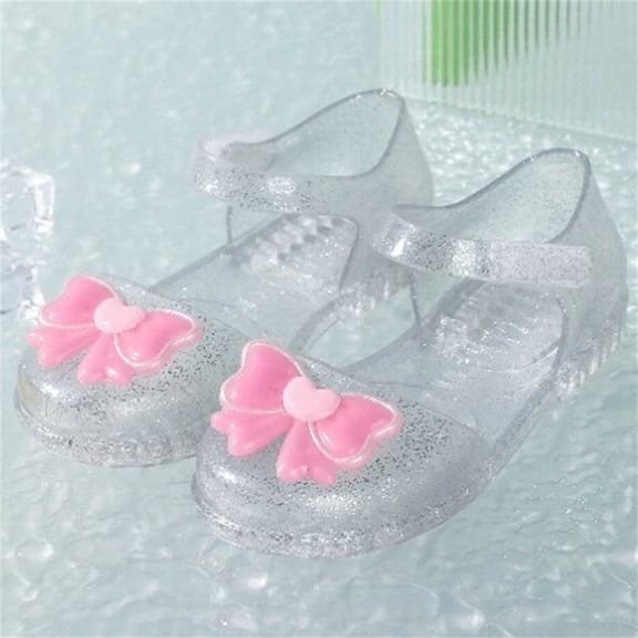 Girl's Jelly Sandals Summer Bow Flat Shoes Closed Toe Summer Beach Shoes Anti slip Transparent Fisherman's Shoes Girl