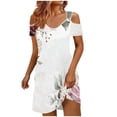 thumbnail image 4 of Cold Shoulder Dresses for Women Boho Floral Print Mini Dress Elegant Classy Business Sundress Casual Work Fashion Trendy Outfits V Neck Short Dresses 2026 Summer Beach Vacation Outfits, 4 of 5