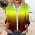thumbnail image 2 of Dyegold Blouses For Women Dressy Casual 3/4 Flare Sleeve Lace Trim V Neck Floral Print Vintage Tunic Tops Loose Fit Shirts, 2 of 5