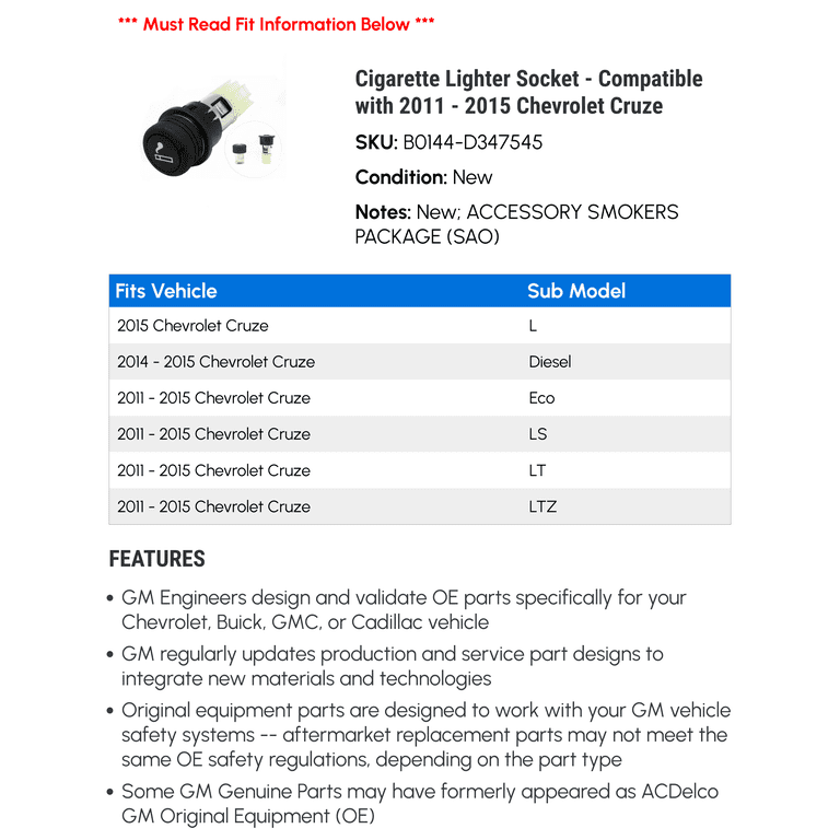 Cigarette Lighter Socket - Compatible with 2011