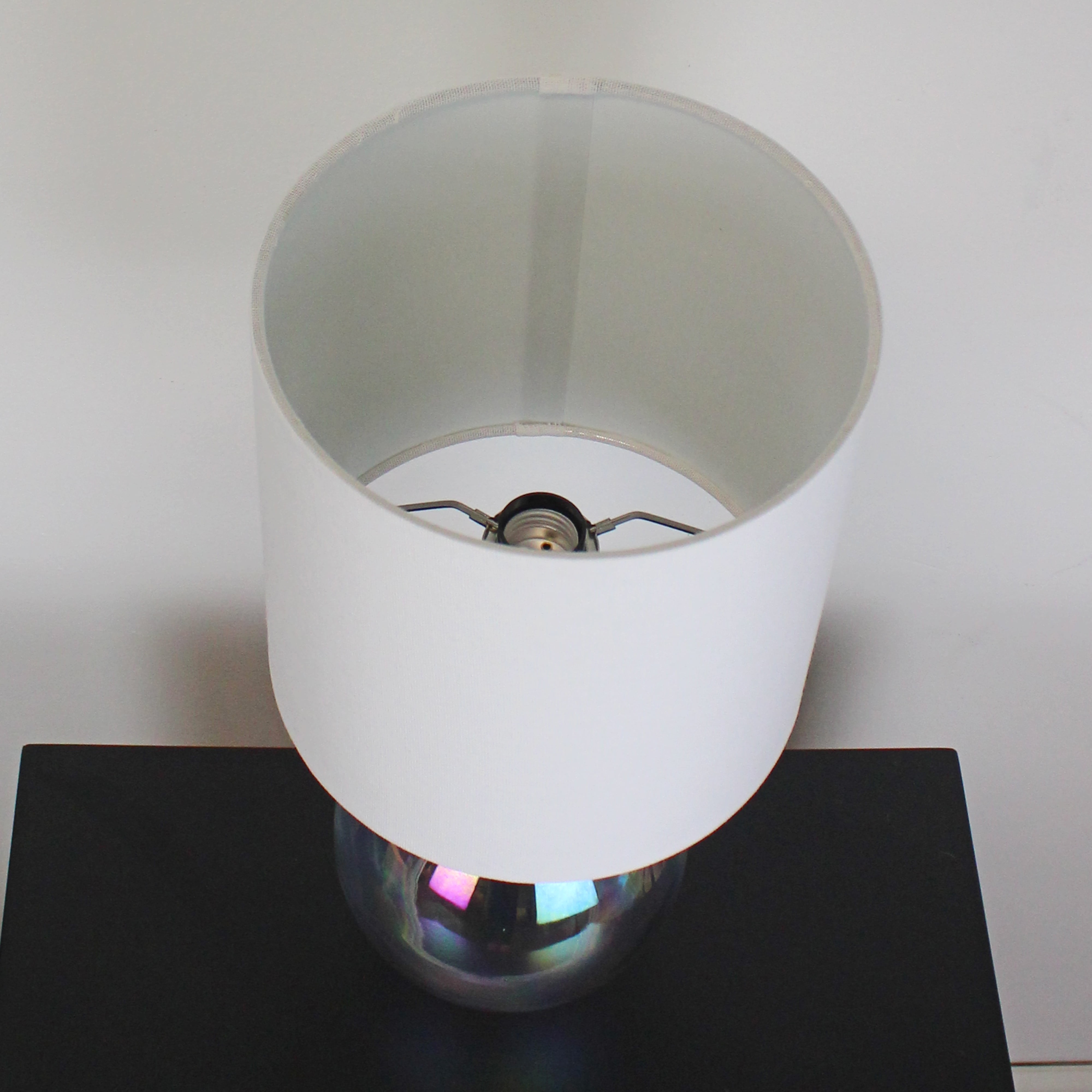 Mainstays Iridescent Glass Lamp with White Shade, 16"H