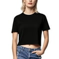 thumbnail image 3 of YODETEY Women’s Cotton Crew Neck Crop T-Shirt,Womens Summer Basic Everyday Crop Tops , Women's Plus Black,Size XL, 3 of 10
