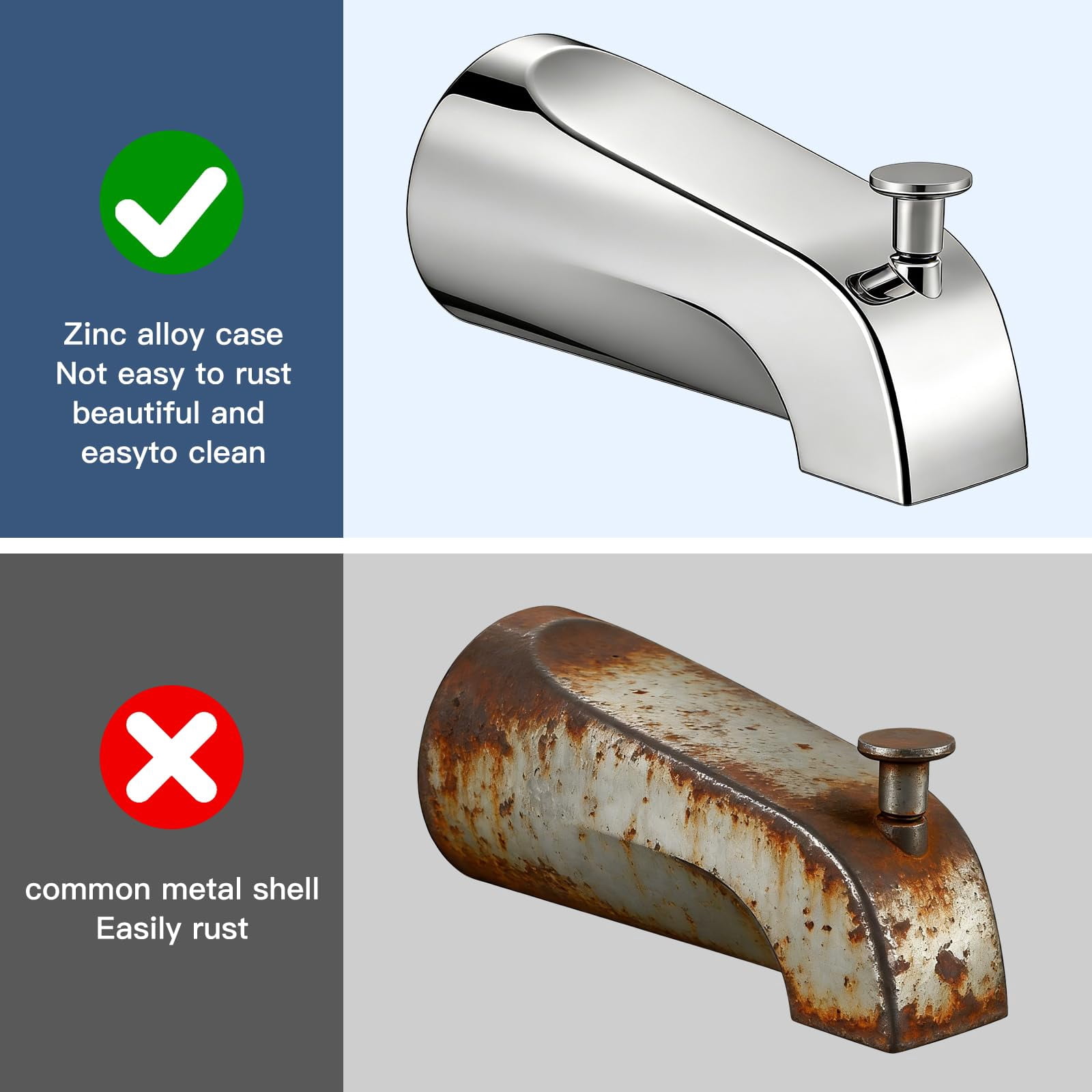 Tub Spout with Diverter, All Metal Bathtub Faucet, Chrome, for 1/2 Inch Copper Pipe