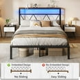 thumbnail image 5 of VanAcc Metal Bed Frame with LED Lights Platform Storage Shelf, Full, Vintage Modern Style, Black, 5 of 9