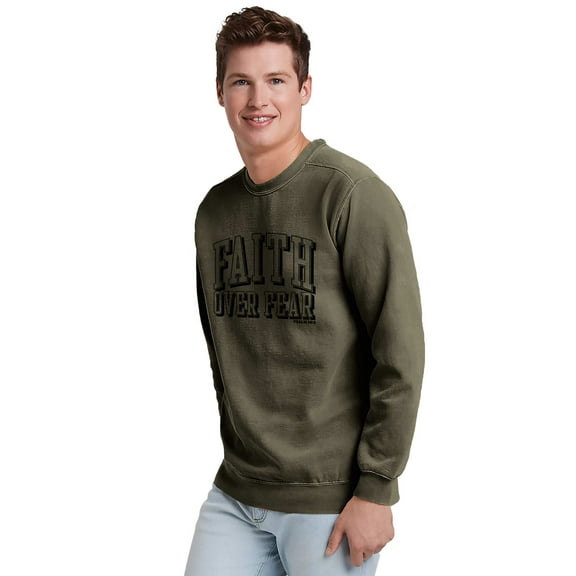 Light Source Mens Sweatshirt Faith Over Fear, Light Olive, SM