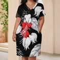 thumbnail image 4 of Black Background Red White Flowers Summer Sundress for Curve Women Casual Pattern Plus Size V Neck Short Sleeve Loose Fit Oversize Dresses, 4 of 6