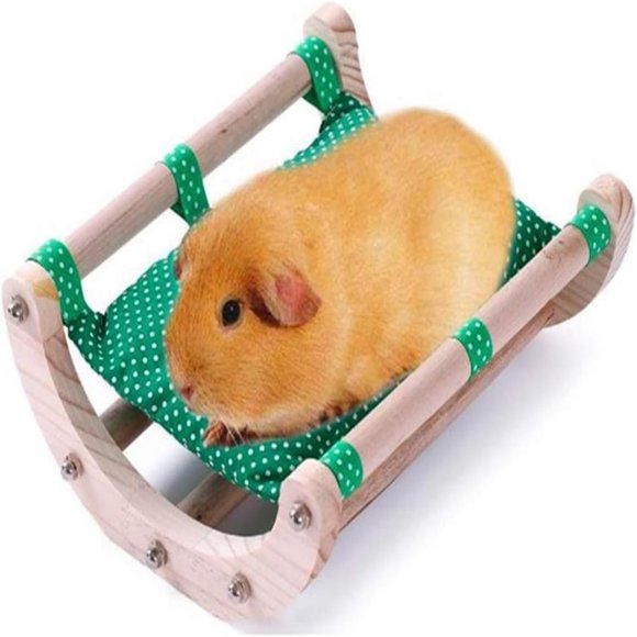SUTENGDA Wood Removable Hamster Bed Rocking Wood Detachable Washable Small Animal Bed Guinea Pig Bed Cage Bed and Guinea Pig Summer Nest (Color Green)