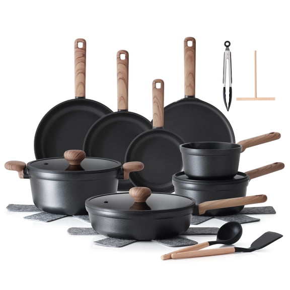 SENSARTE Nonstick Pots and Pans Set, 24Pcs Healthy Non Stick Cookware Set with Pots Protectors, Induction Kitchen Cookware Sets, Dishwasher Safe, Matte Black
