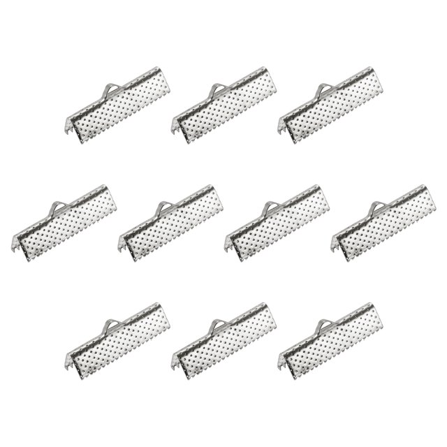 Unique Bargains 50Pack Ribbon Crimp Clamp Ends 25mm Cord End Clasp for DIY Craft Silver White