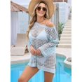 thumbnail image 6 of Womens Oversized Crochet Hollow Out Summer Boat Neck Beach Bathing Suit Cover Up Mini Dress, 6 of 9