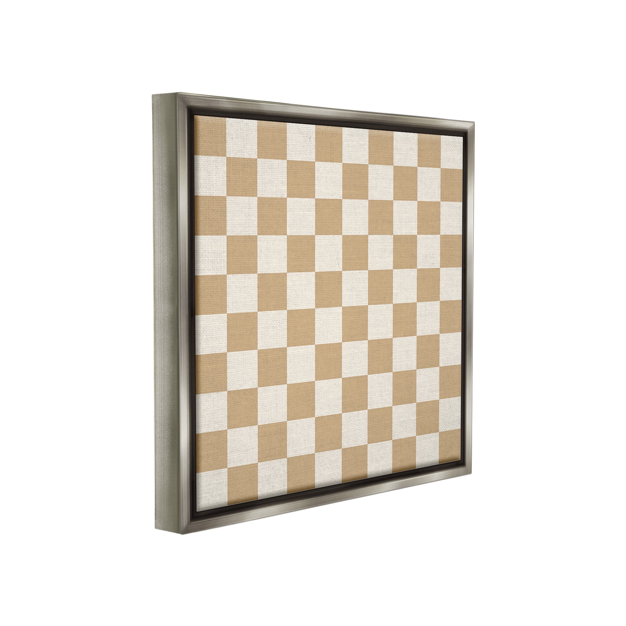 Stupell Industries Neutral Checkered Pattern Abstract Painting Gray Floater Framed Canvas Art Print Wall Art, 18 x 18