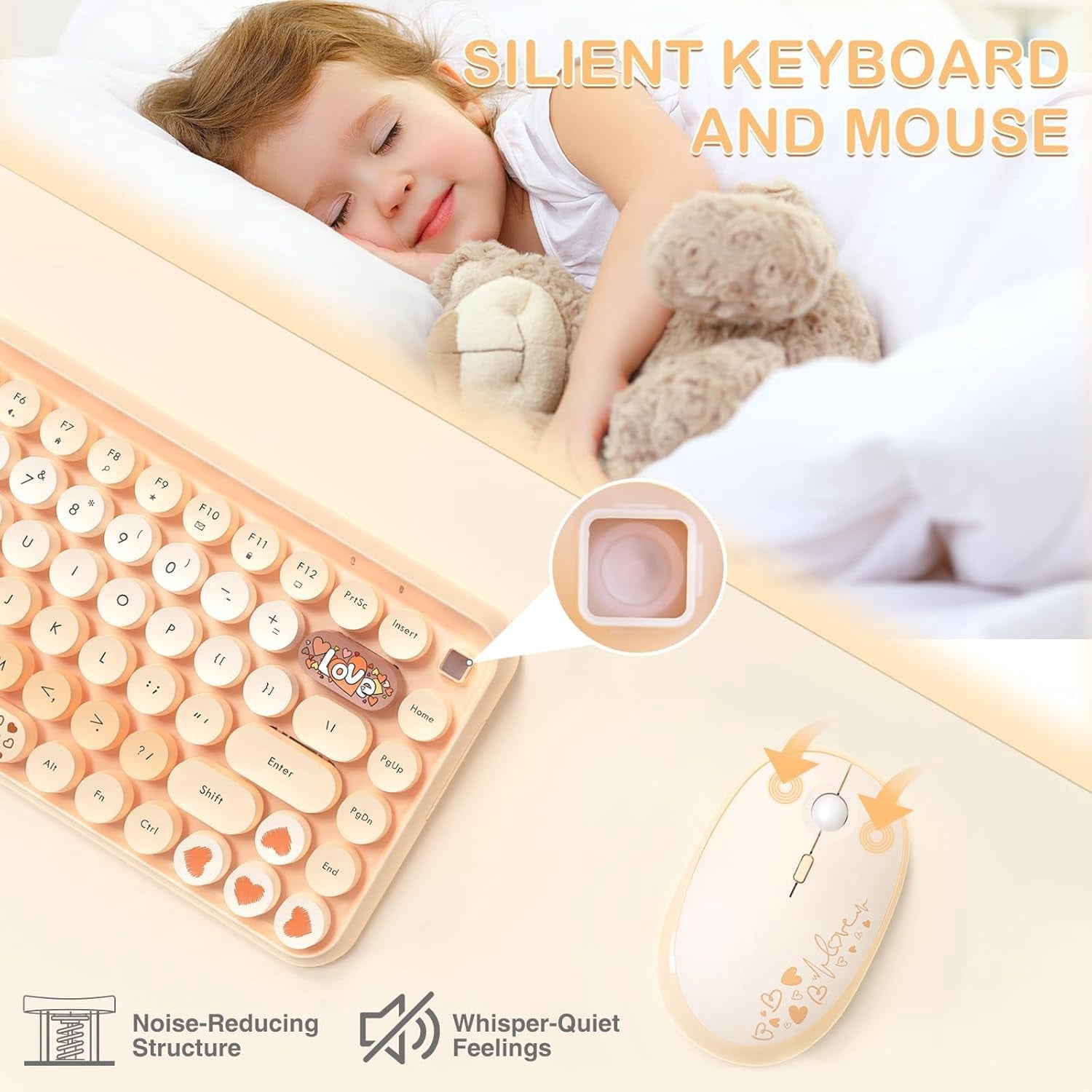 AJAZZ 308i Color Gradient Wireless Keyboard and Mouse Set, Retro Typewriter Keyboard with Cute Theme Round Keycaps for Mac/Windows/PC/Laptop-Orange set
