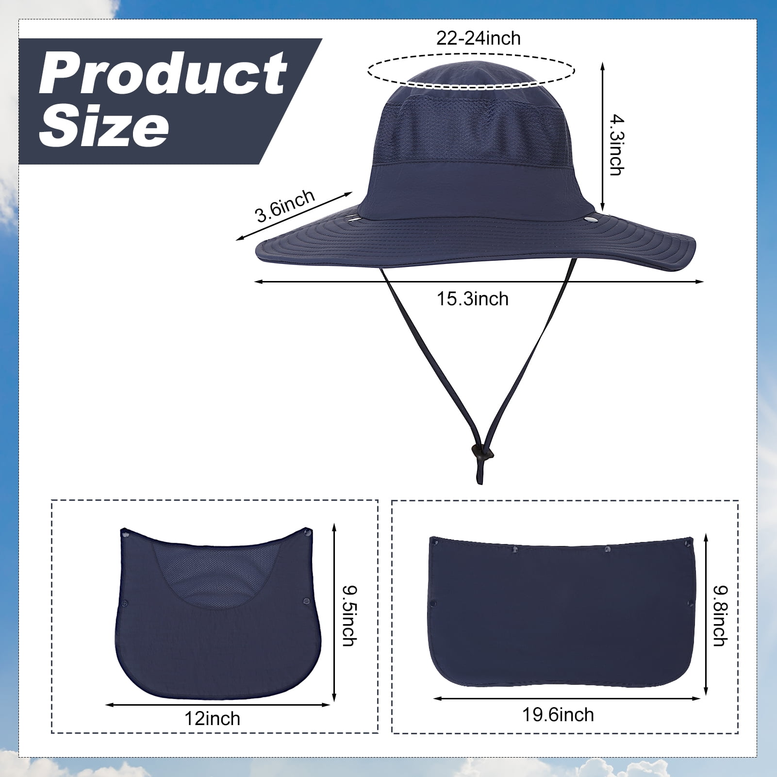 Bocaoying 4 Pack Summer Sun Hat for Men and Women, UPF 50+ Outdoor Fishing Hat with Detachable Face Mask & Neck Cover, Breathable Windproof Wide Brim Bucket Hat for Hiking Cycling Camping