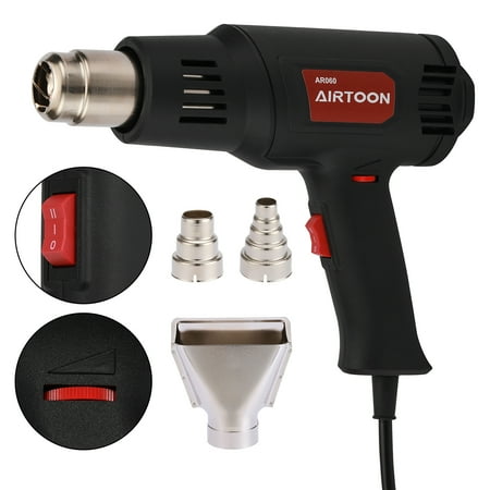 

AIRTOON 1600W Heat Gun Heavy Duty Soldering Hot Air Gun Variable Temperature Control with 2-Temp Settings 120°F~1094°F 3 Nozzles for Shrink Wrap Soften Paint Loosen Bolts and More