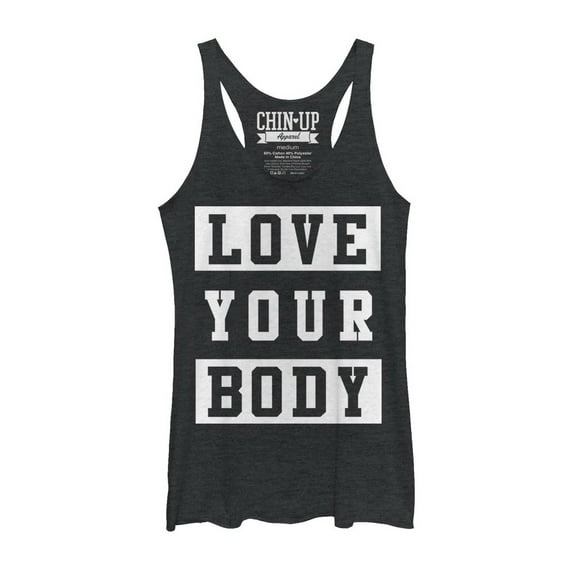 Women's CHIN UP Love Your Body  Racerback Tank Top Black Heather Small
