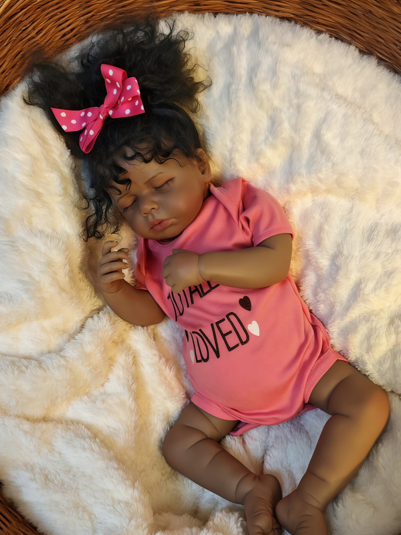 20 Inch Reborn Baby Doll Black Doll, Lifelike Baby Doll with Soft Cloth Body, Hand Rooted Curly Hair, Realistic African American Doll Toy for Kids Age 3+