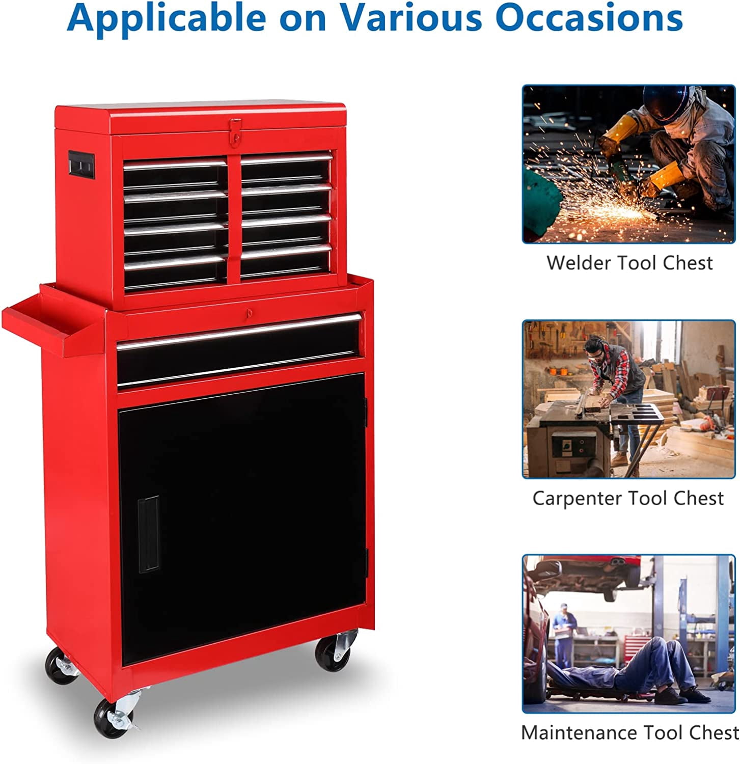 TUFFIOM 5-Drawer Rolling Tool Chest, Tool Storage Cabinet with Adjustable Shelf, Tool Organizer Box