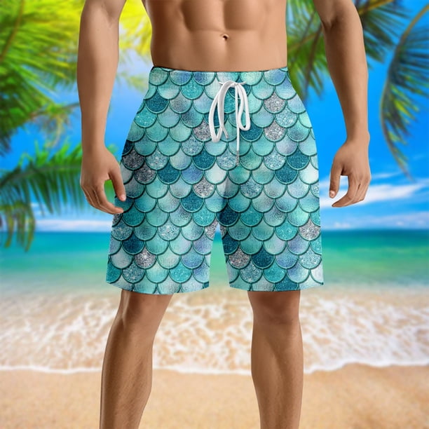 WILLBEST Pantalones Cortos de Verano para Hombre, con Estampado Digital 3D de Escamas de Pez y Cintura Elástica para Playa