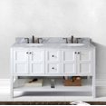 thumbnail image 2 of Winterfell 60" Double Bath Vanity in White with White Marble Top and Round Sinks, 2 of 5