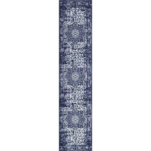 Unique Loom Richmond Medallion Border Rug 2' 7 x 12' Runner Navy Blue/Ivory
