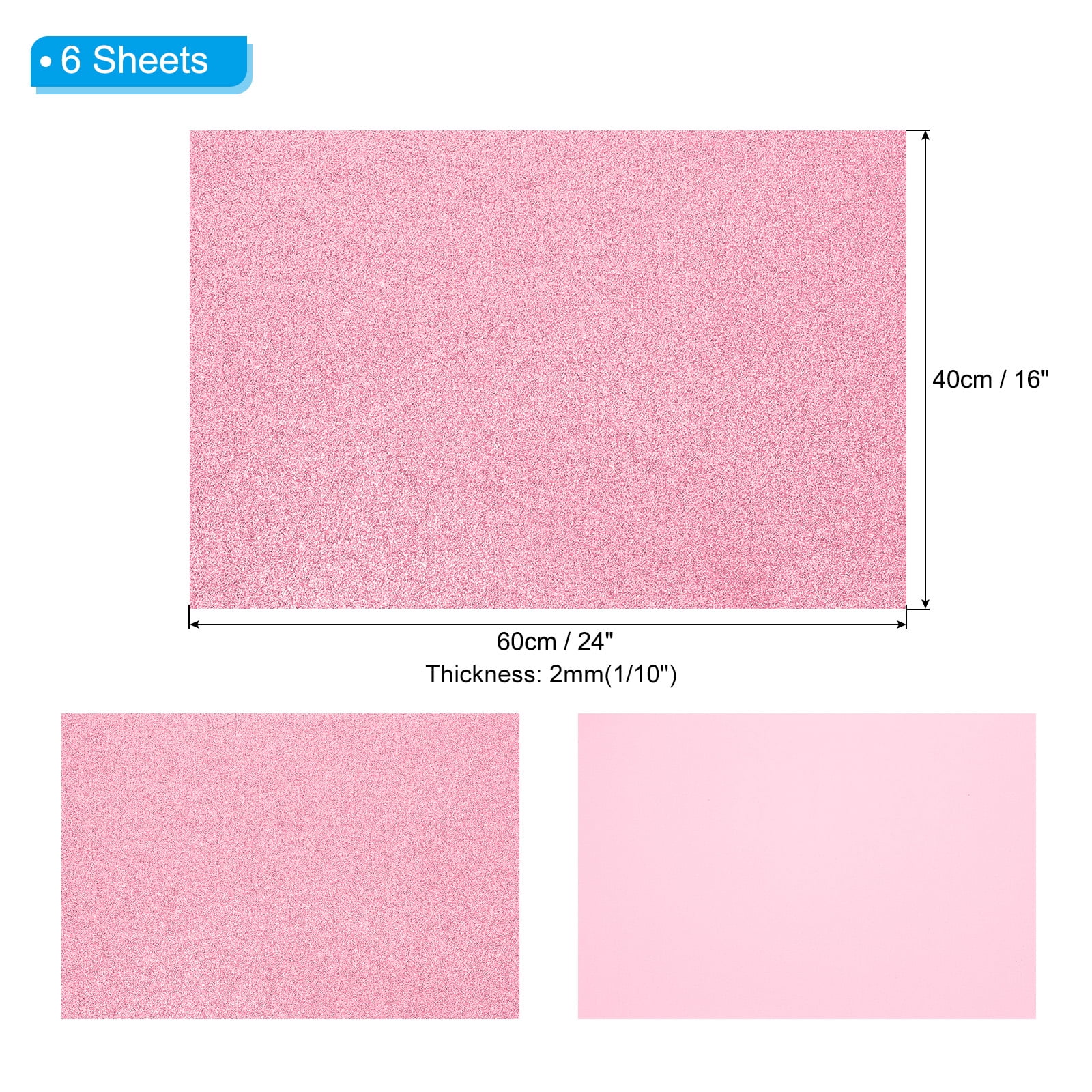 Uxcell 2mm(1/10") Thick Non Adhesive Glitter Foam Sheet 16x24inch(40x60cm) Pink, EVA Shiny Foam Board for Craft, 6 Pcs