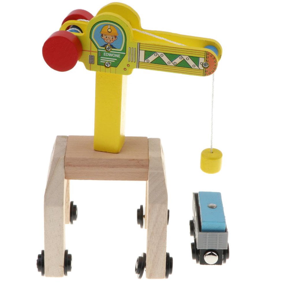EIMELI Wooden Trains Railway Set Compatible Accessories Mobile Crane + Freight Car