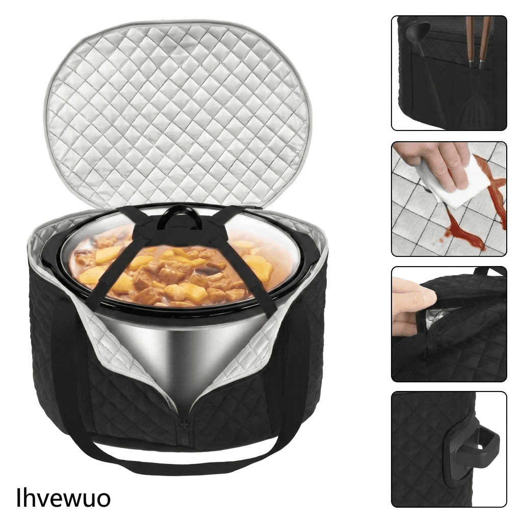 Slow Cooker Carrying Case 6-8 Quart, Insulated Slow Cooker Travel Bag with Lid Straps, for Oval Slow Cookers, Potluck and Travel