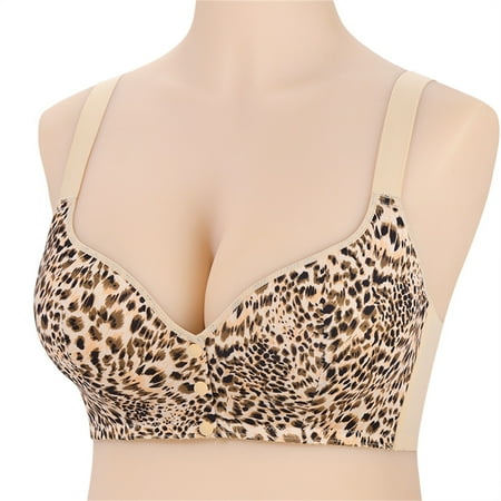 Gvdentm Women s Front Closure Bras Plus Size Printing Gathered Underwire Unlined Back Support Plunge Seamless Bra(Brown 46BC)