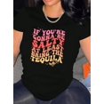 thumbnail image 1 of Camiseta De Mujer Verano Ropa Informal Suelta Camiseta Básica De Moda Para La Calle DiariaWomen's Fashion Casual Round Neck Short Sleeve T-Shirt, Gradient Letter Print, Comfortable Summer Top, Knitt, 1 of 6