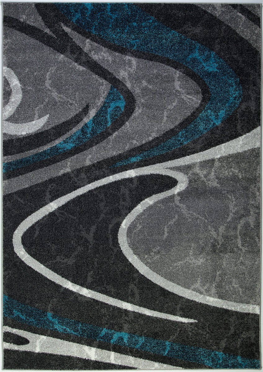 Ardene Abstract Soft Indoor Gray and Turquoise Mat Area Rug Carpet EVR6500 
