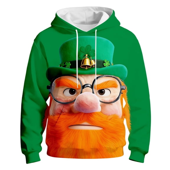 Kcolen Mens St Patricks Day Hoodie Sweatshirt Shamrock Pullover Sweatshirts Funny 3D Pattern Long Sleeve Shirt Pullover Irish Clover Clothes