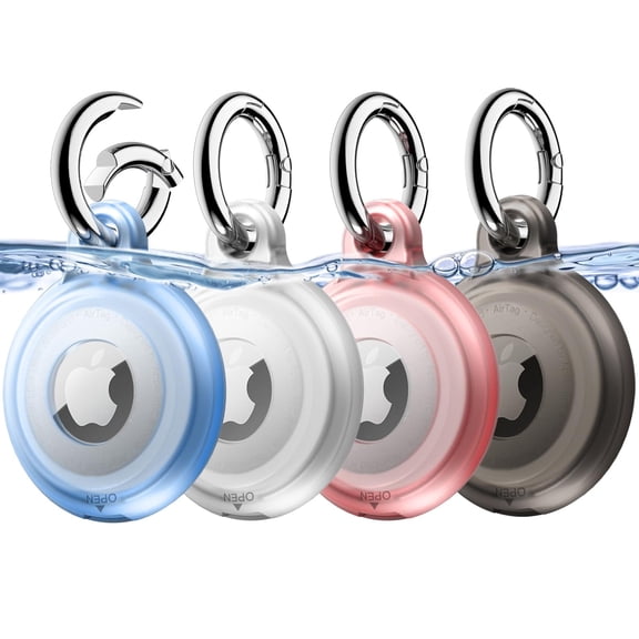 JETech 4 Pack Waterproof Case for AirTag 2nd/1st Generation (2026/2021) with Keychain, Air Tag Keyring Holder Cover for Kids (Black/Clear/Pink/Blue)