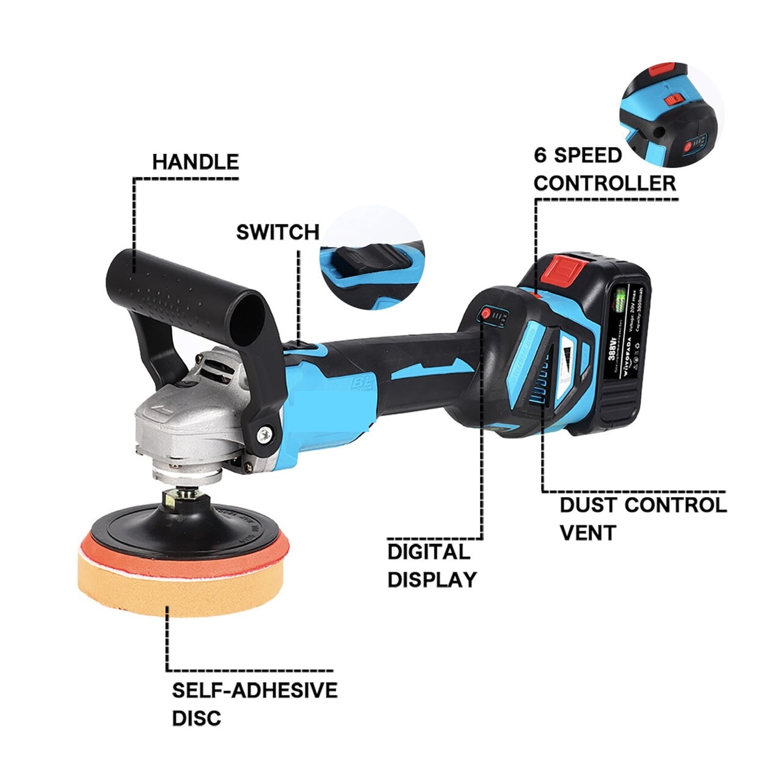 Car Polisher Brushless Angle Grinder 1600W Variable Speed Car Waxing Polishing Machine For 18V Battery