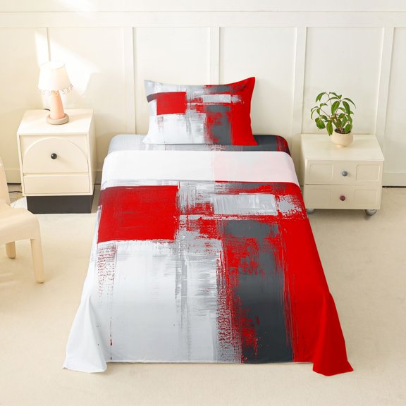 Homewish Red Abstract Ombre Twin Sheets,Grunge Aesthetic Bedding,3-Piece,1 Fitted Sheet and 1 Pillowcase