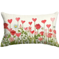 Valentines Day Pillow Cover 12x20 Inch for Valentines Decorations Valentines Love Hearts Flowers Lumbar Pillows Valentines Day Cushion Case Decoration for Sofa Couch