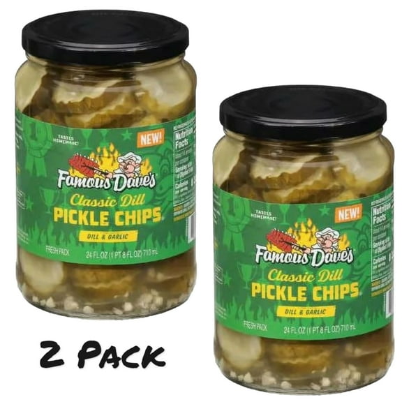 ( 2 Pack ) Famous Dave's Pickle Chips, Classic Dill, Dill & Garlic. 24 oz Jar