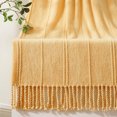thumbnail image 6 of Battilo Yellow Throw Blanket for Couch, Knitted Mustard Throw Blankets for Bed Sofa, Decorative Woven Yellow Throws with Tassels, Soft Warm Blanket for All Seasons (Yellow, 50"x 60"), 6 of 6