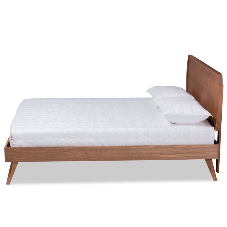 Baxton Studio Aimi Mid-Century Modern Walnut Brown Finished Wood Queen Size  Platform Bed