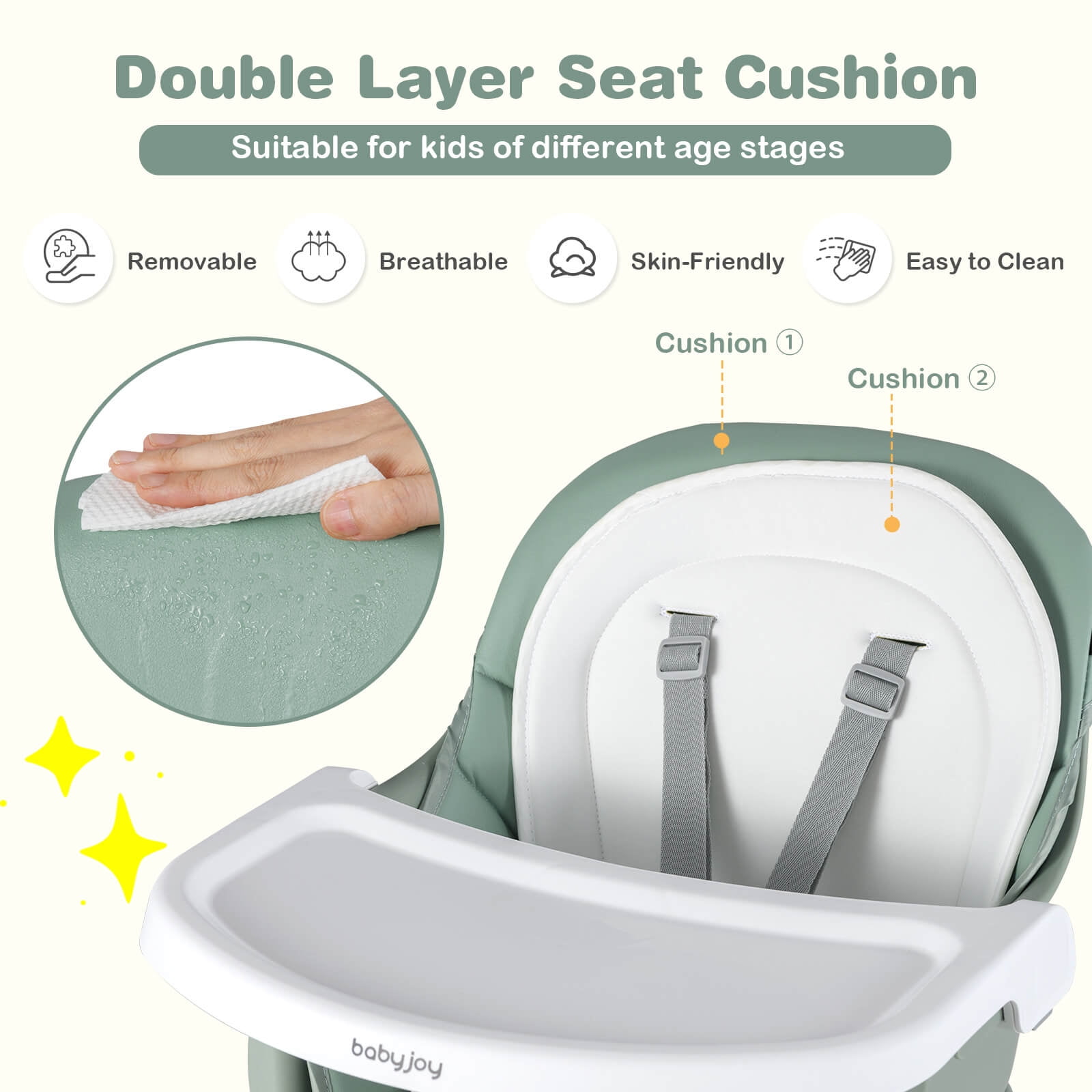 Babyjoy 8-in-1 Baby High Chair with  Double-layer Cushions Multifunctional Toddler Green