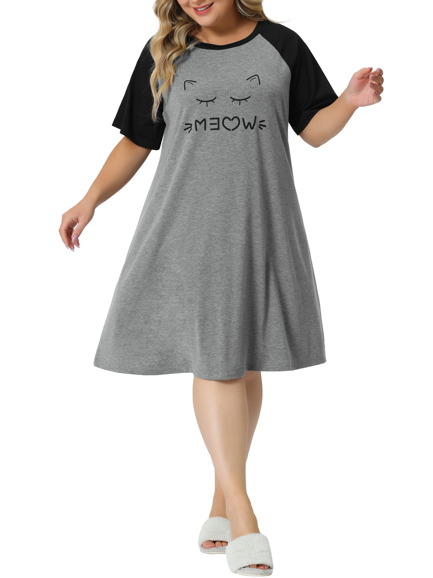 Unique Bargains Women's Plus Size Nightgown Short Sleeve Graphic Sleepshirts Sleepwear 2X Gray
