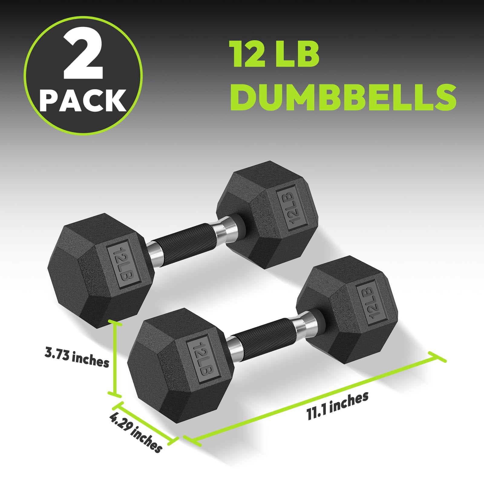 HANDBODE Hex Rubber Dumbbells, Non-Slip Handle Design for Secure & Comfortable Grip, Hand Weights for Strength Training and Home Gym / Pair of 12 LB