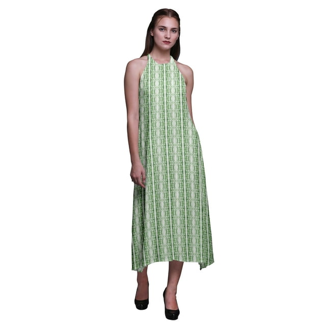 Bimba Robe Teinture sur Nœuds Décontractée Longue Dos Nu à Col Licou pour Femmes, Robe de Plage Imprimée - X-Grand