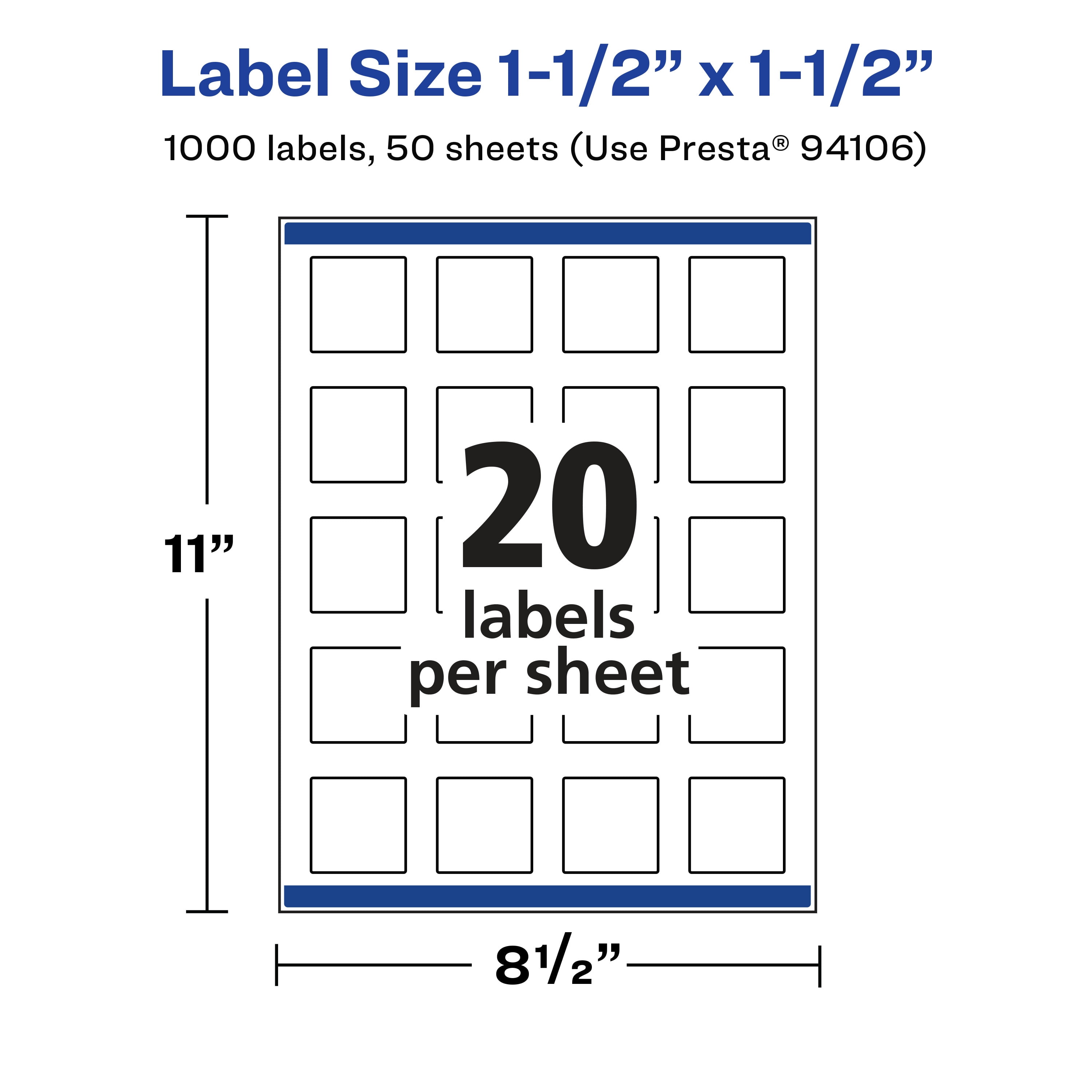 Avery Matte Clear Square Labels, 1-1/2" x 1-1/2", 1,000 Total