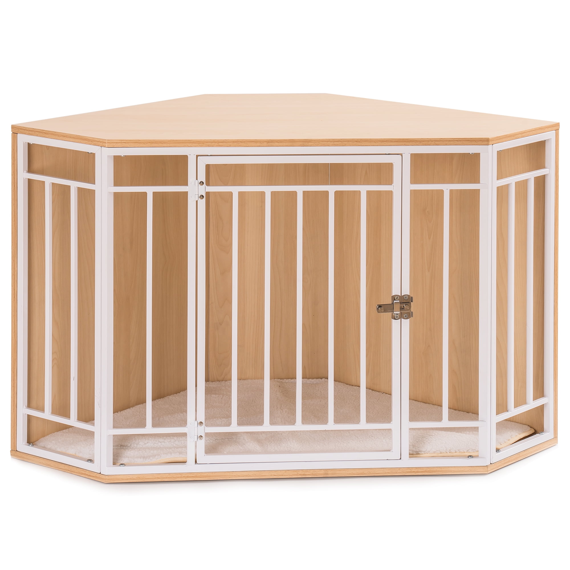 Pefilos 43" Dog Crate Furniture with Cushion, Wooden Dog Cage Dog House Furniture, Indoor Dog Kennel for Small/Medium,End Table, Beige Pefilos 43" Dog Crate Furniture with Cushion, Wooden Dog Cage Dog House Furniture, Indoor Dog Kennel for Small/Medium,End Table, Beige