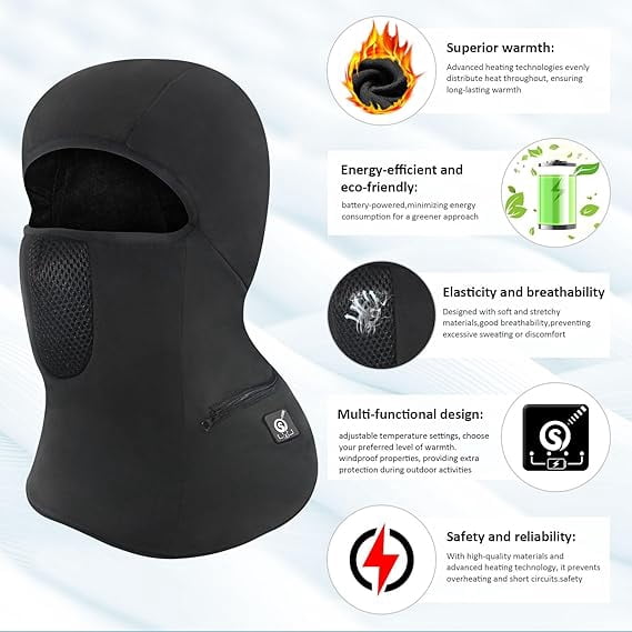 SAVIOR Heated Battery Balaclava Face Ski Mask,Heated Ski Mask for Men Women,Windproof Heated Hat Motorcycle Riding