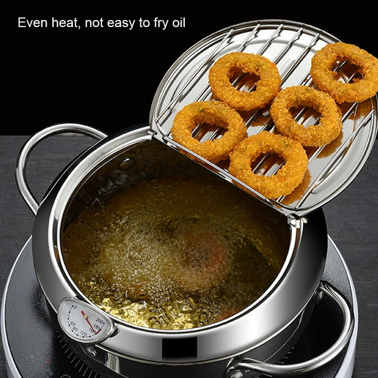 Kitchen Deep Frying Pot with Thermometer and Lid Stainless Steel
