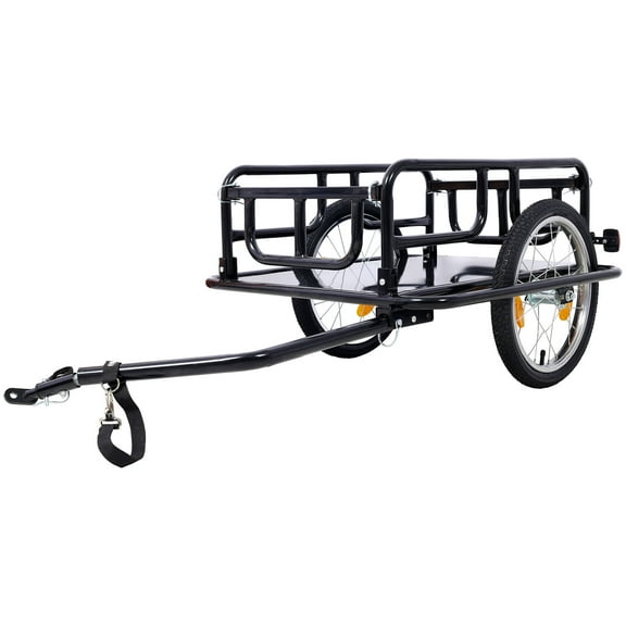 Foldable Design Black Large Capacity Steel Bicycle Wagon Trailer with 16" Wheels & Reflectors Universal Bike Hitch