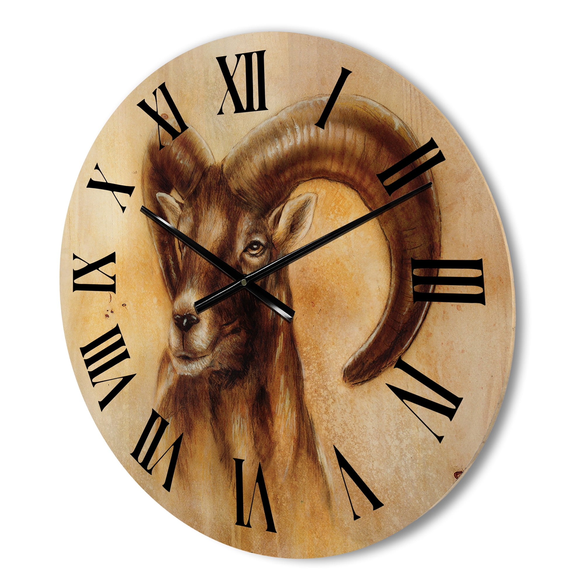 Designart 'Abstract Portrait of Wild Ram With Mighty Horns I' Modern Wood Wall Clock