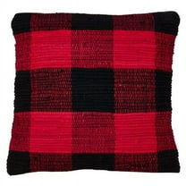 Saro Lifestyle 9027.R18SP 18 in. Buffalo Plaid Chindi Throw Poly Filled Pillow